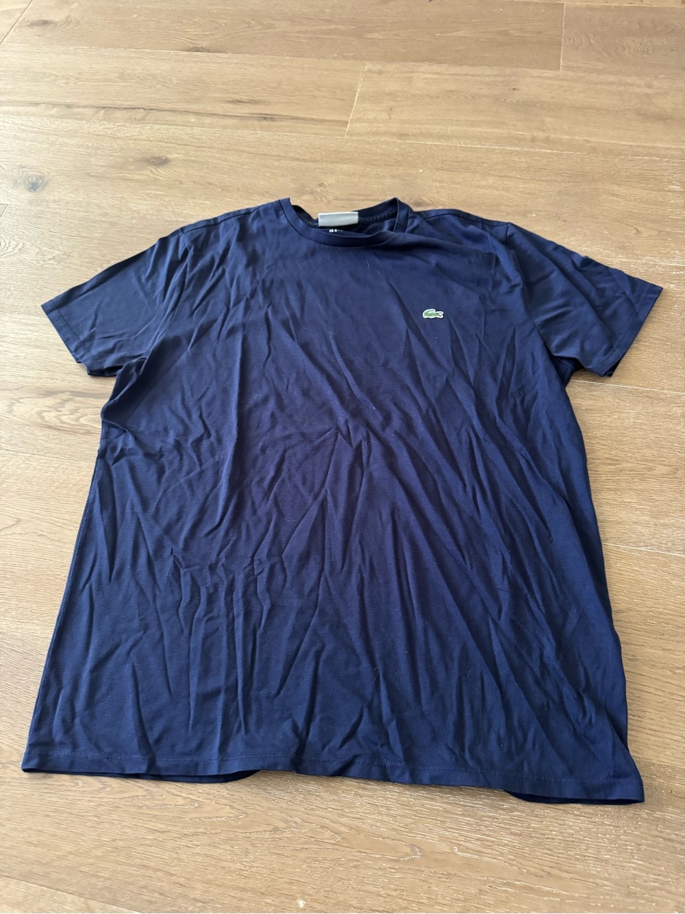 Lacoste Men's Dark Blue Crew Neck Tee with Green Croc Logo